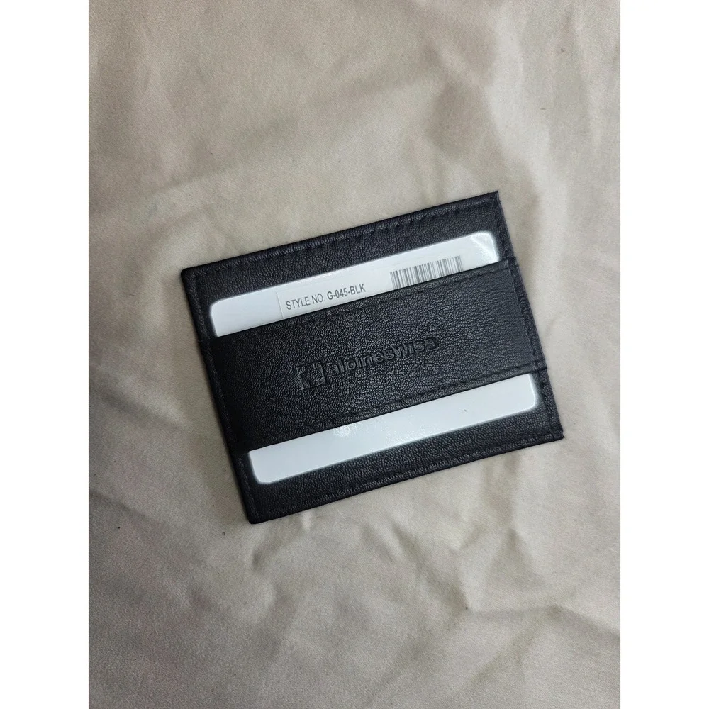 Men's Alpine Swiss Slim Card Holder Wallet Black Leather NWT